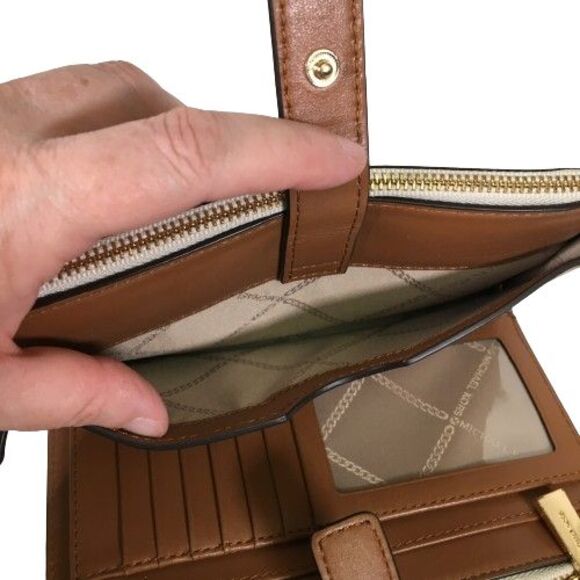 Michael Kors Jet Set Travel Adele Double Zip Phone Wallet Vanilla Tan Wristlet - Picture 7 of 16